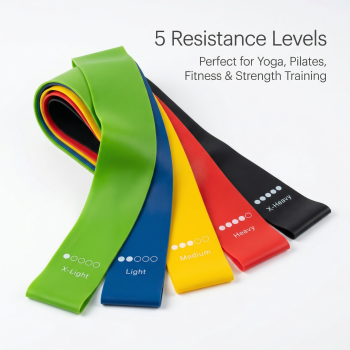 Fitnessband 5er Set Fitnessbänder Trainingsbänder Gymnastikband Trainingsband Pilates Yoga